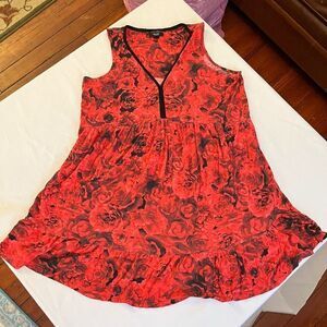 Simply Vera Wang Large Mid Length Dress Floral "Some Piling" Red Black